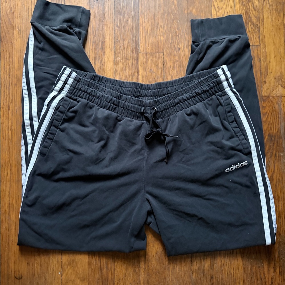 adidas Black Jogger Sweatpants with White Side Stripes